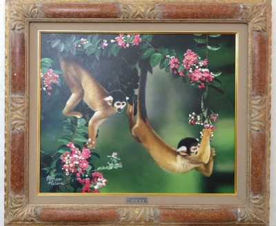 Tomoki Hitomi Monkey Oil Painting Realism Animal Art Squirrel Monkey Signed