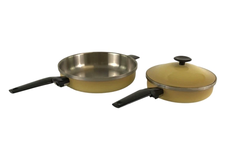 Town House By West Bend Yellow Gold 2 Pans with Lid 8" & 10" Vintage Sauce Fry