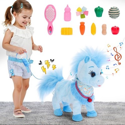 Ylpaprm Blue Walking Pony Children Horse Toy for Girl Kid Interactive HorseTalki