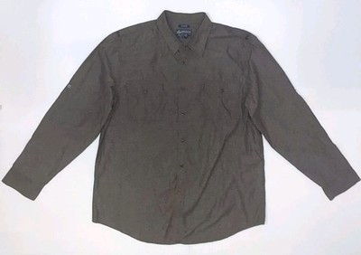 American Rag Mens Long Sleeve Button Up Shirt Shiny Brown Size 2XL Epaulettes 
