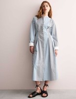 M&S - Jaeger Womens Cotton Shirt Midi Striped Dress in Multi Coloured