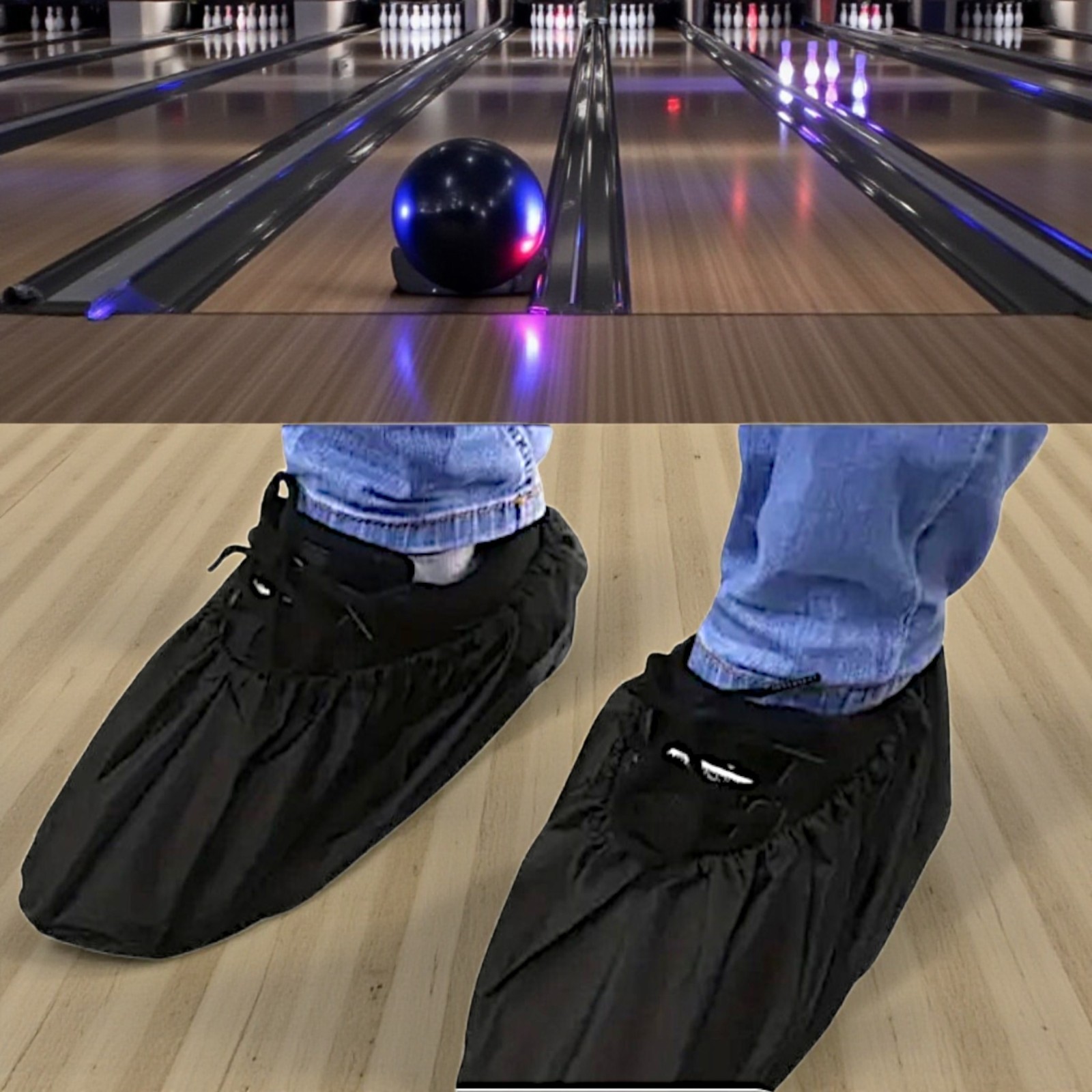 M-L Non-Skid Bowling Shoe Covers - Black Pair - Fits Up To M