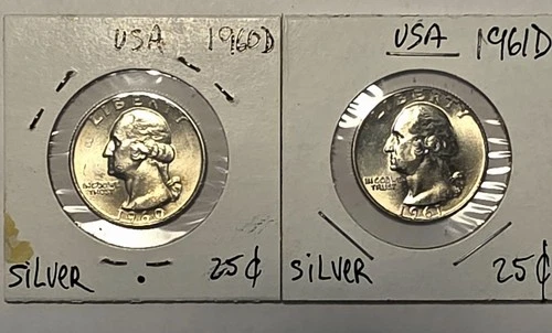 1960 D & 1961 D Washington Quarters (BU)    ☆☆ .3616 OZ of SILVER!!