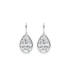 2 Ct D Color .VVS1 Pear Cut Moissanite Diamond Bezel Set Silver Drop Earrings