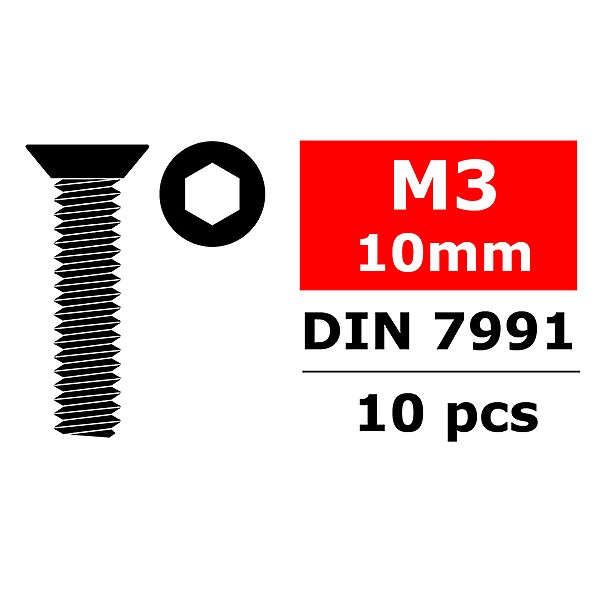 Corally Steel Screws M3 X 10mm Hex Flat Head 10 Pcs