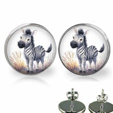 Watercolor Art Print Safari Animals Zebra Girls Stud Earrings Fashion Jewelry
