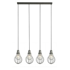 4 Lights Pewter Metal Finish Pendant Ceiling Fitting Light with Cage Style Shade