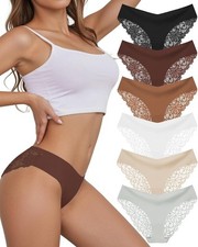 Womens Seamless Comfortable Underwear Lace Bikini Briefs No Show Panties 6 Pack