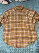 American Eagle XS Batwing Boho Button Down Plaid Flannel Soft 100% Cotton EUC
