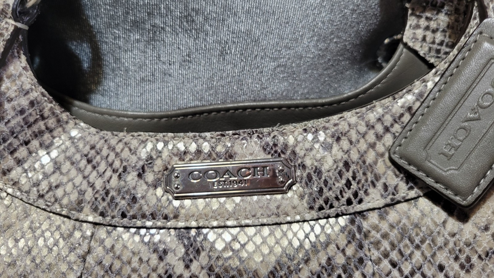 COACH MADISON MAGGIE Grey Python Embossed Leather… - image 3