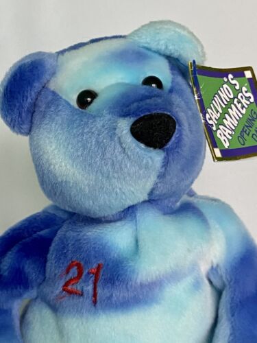 1999 Salvino's Bammers día de apertura oso felpa Sammy Sosa 21 azul con etiquetas - Imagen 1 de 5
