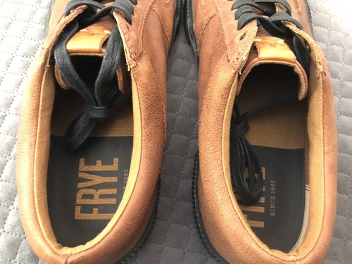 Frye Mens’s Shawn Low Leather Sneaker Size 11 Brown Cognac Black Lo Top 1A - Picture 10 of 15