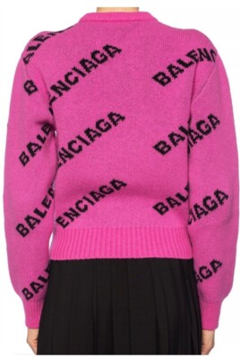 Balenciaga Embroidered Logo Women's Wool Sweater Hot Pink/Black