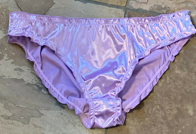 Violet Purple 7/L Buttery Ultra Soft Silky Second Skin SATIN Ruffle Bikini Panty