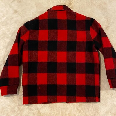 VINTAGE Woolrich Pile Fleece Lined Buffalo Plaid Wool Coat Men's