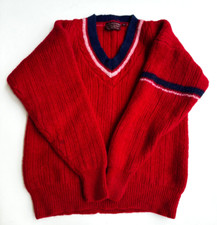 Vtg PREPPY Chaps Ralph Lauren Sweater Women L Red 75% Wool Patriotic V Neck