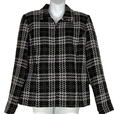 Christopher & Banks Jacker Blazer Sz MD Tweed Woven Pockets Black Green  Zipper