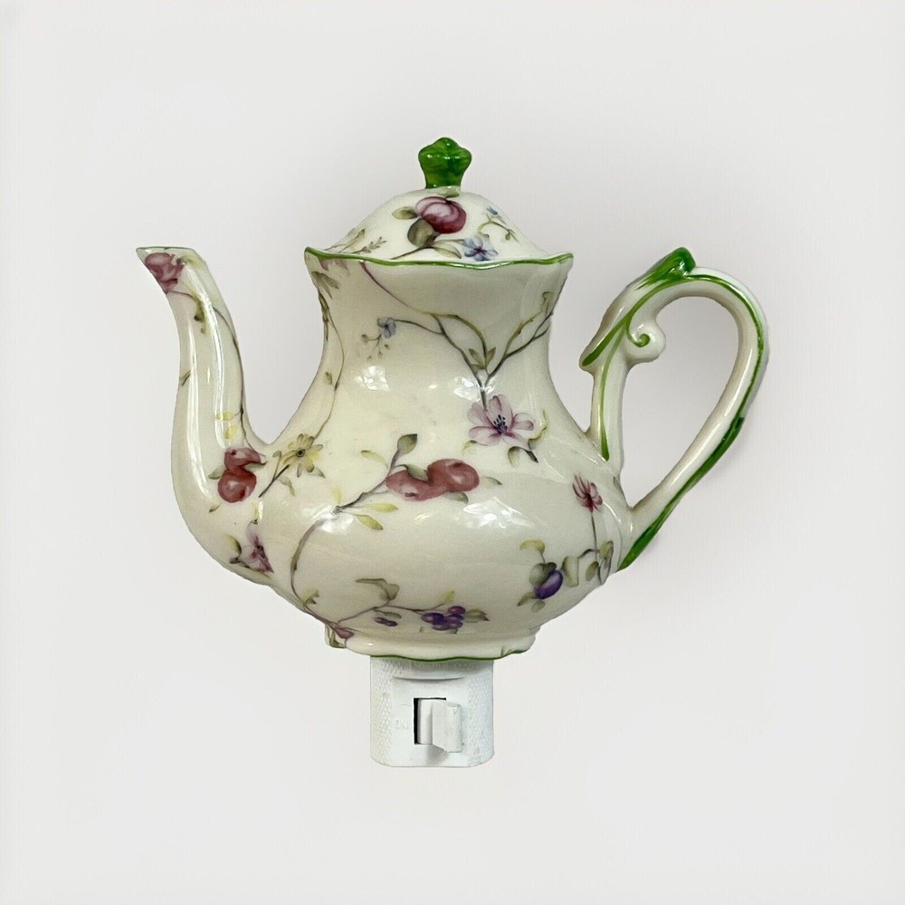 Assorted Mary Engelbreit Cherries Floral Night Lights Piece + VTG Teapot Ceramic