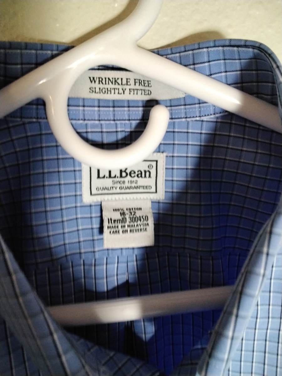 李 L.L. Bean Mens Long Sleeve Casual Shirt Size 16-32 Blue Checked