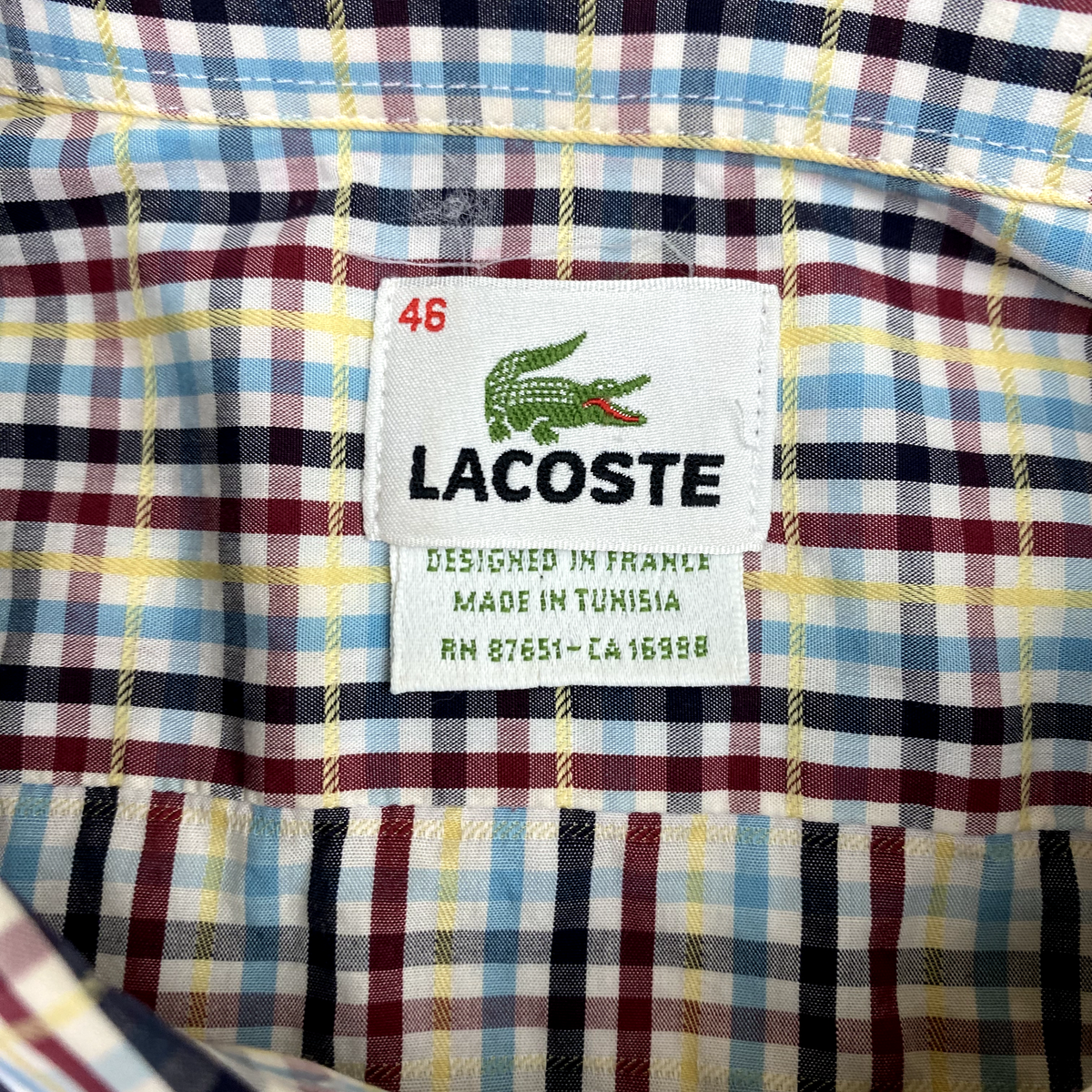 Lacoste Shirt Mens XL 46 Colorful Oxford Button Down Collar Plaid