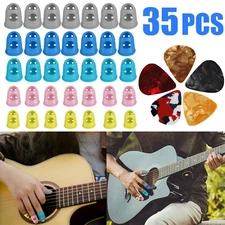 35pcs Guitar Silicone Finger Protector Fingertip Covers Caps + 5pcs Guitar Picks