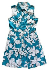 Sandra Darren Sleeveless A-Line Button Dress Blue Floral Hawaiian Women’s 12