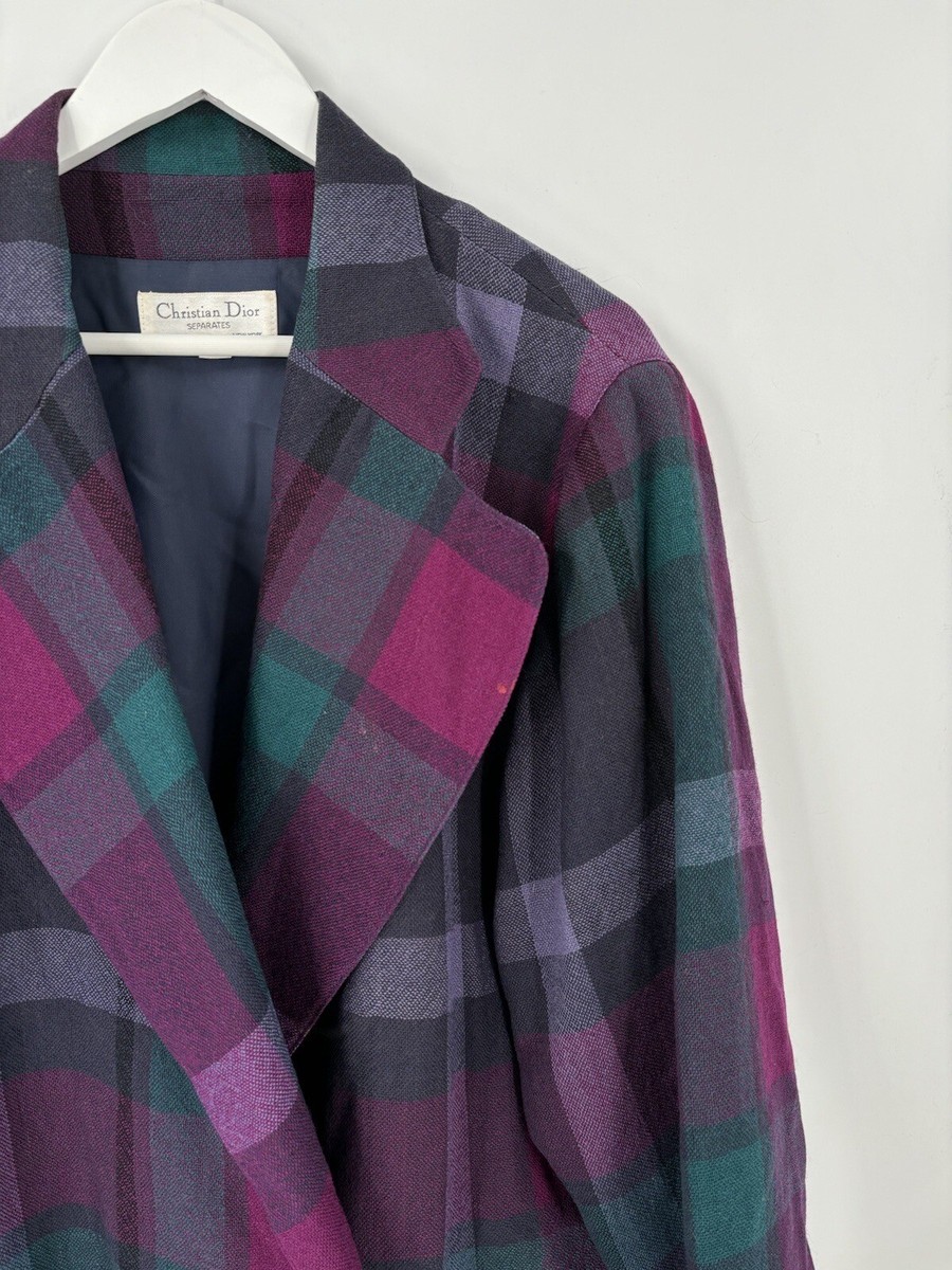 アウターその他 DIOR Boucle virgin wool blend blazer VIOLET Christian Dior Vintage Blazer Womens 14 Pink Purple Plaid