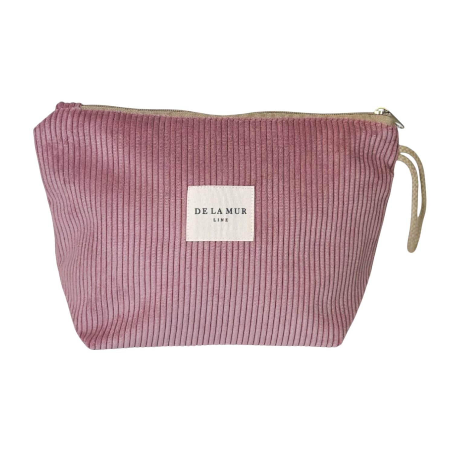 Large Pink Corduroy Travel Makeup Bag with Spacious Cosmetic Organizer