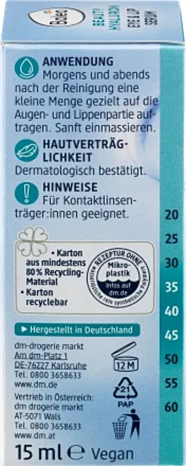 Balea Beauty Suero para ojos y labios con ácido hialurónico, 15 ml/0,68 fl oz Foto 2 de 2