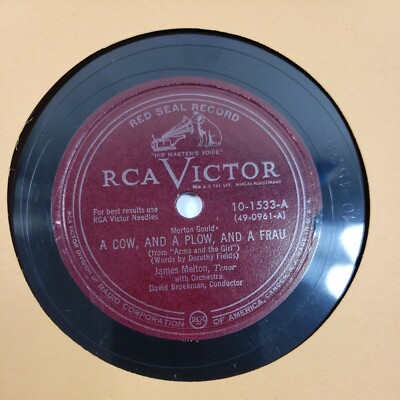 James Melton ''A Cow and a Plow and a Frau/Carry Me Back'' 78rpm RCA 10'' V+/V+