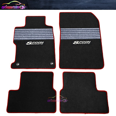 For 12-15 Honda Civic 2Dr Black Floor Mat Carpet Gray Stripe Front Rear w/ SPOON