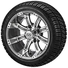(4) Golf Cart 215/35R12 Deli Radial Tires on 12x7 Gunmetal Gray Tempest Wheels