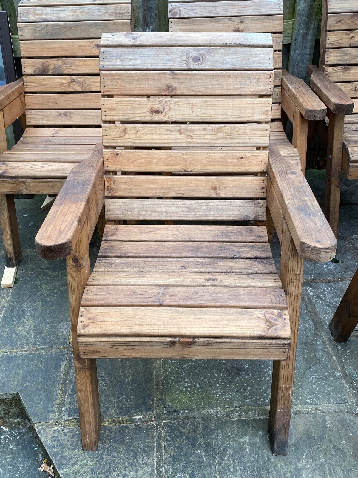 Rustic wooden garden furniture set table & 6 chairs. Good condition. eBay