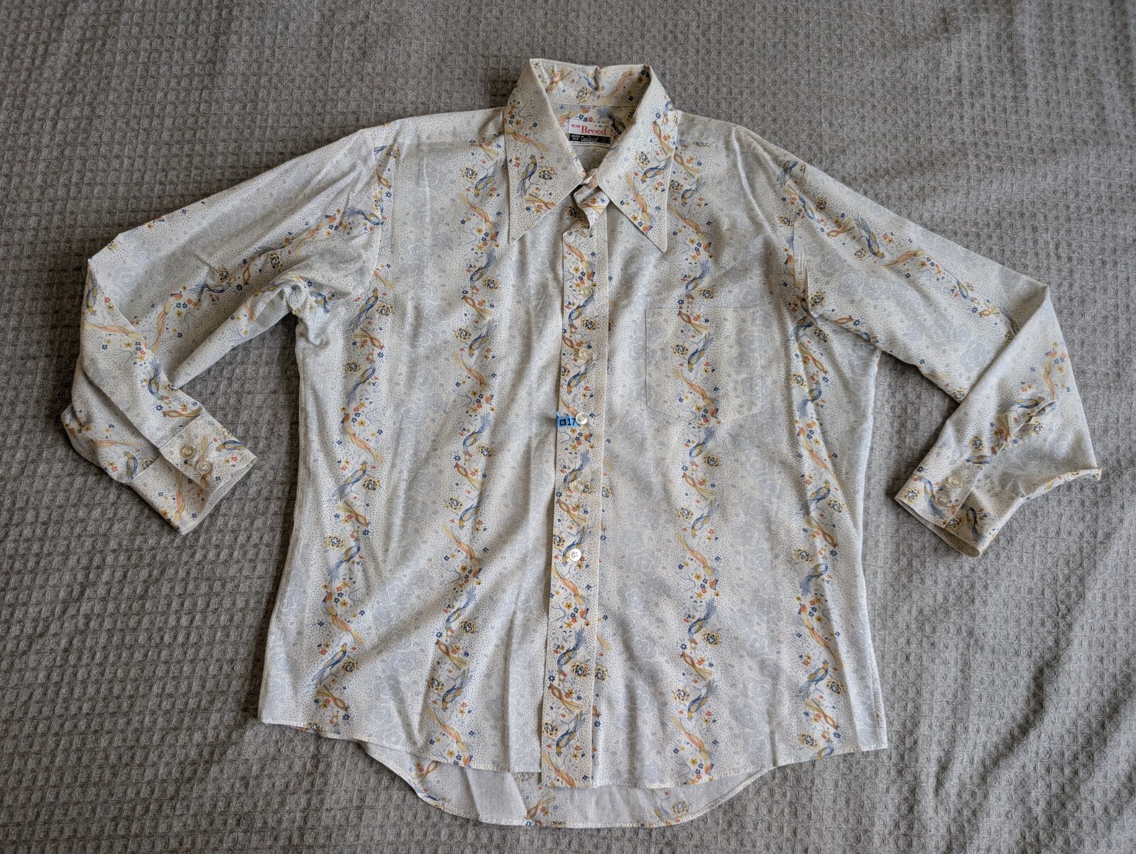 Campus Now Breed Shirt Adult Extra Large White Vintage Big Collar Bird Print USA