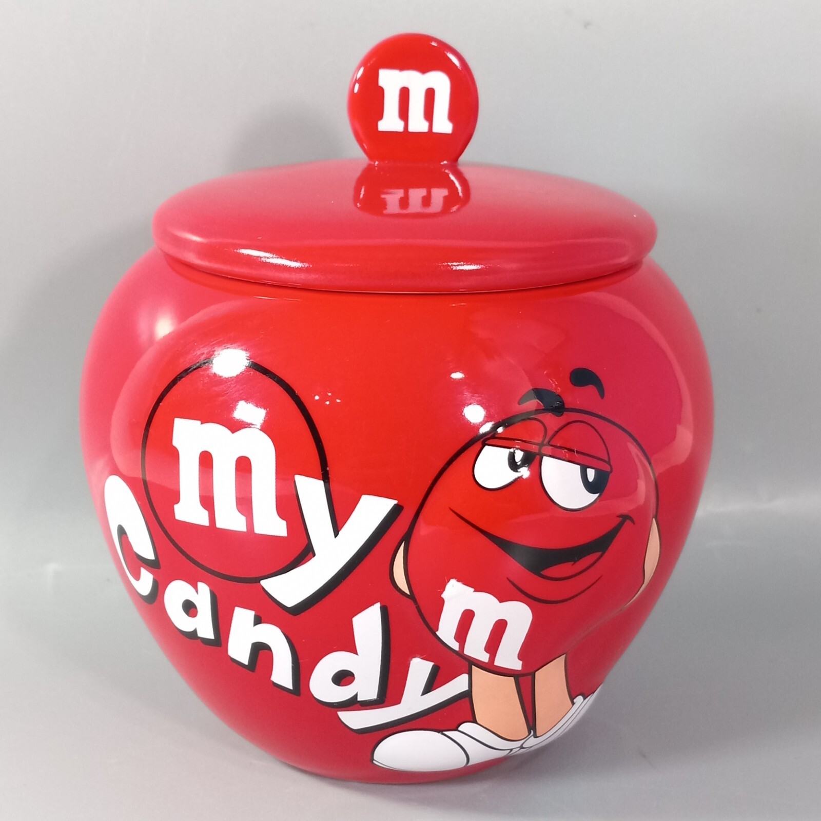 M&M Candy Dish Red M&M My Candy With Lid 5.5" Ceramic Jar 2008