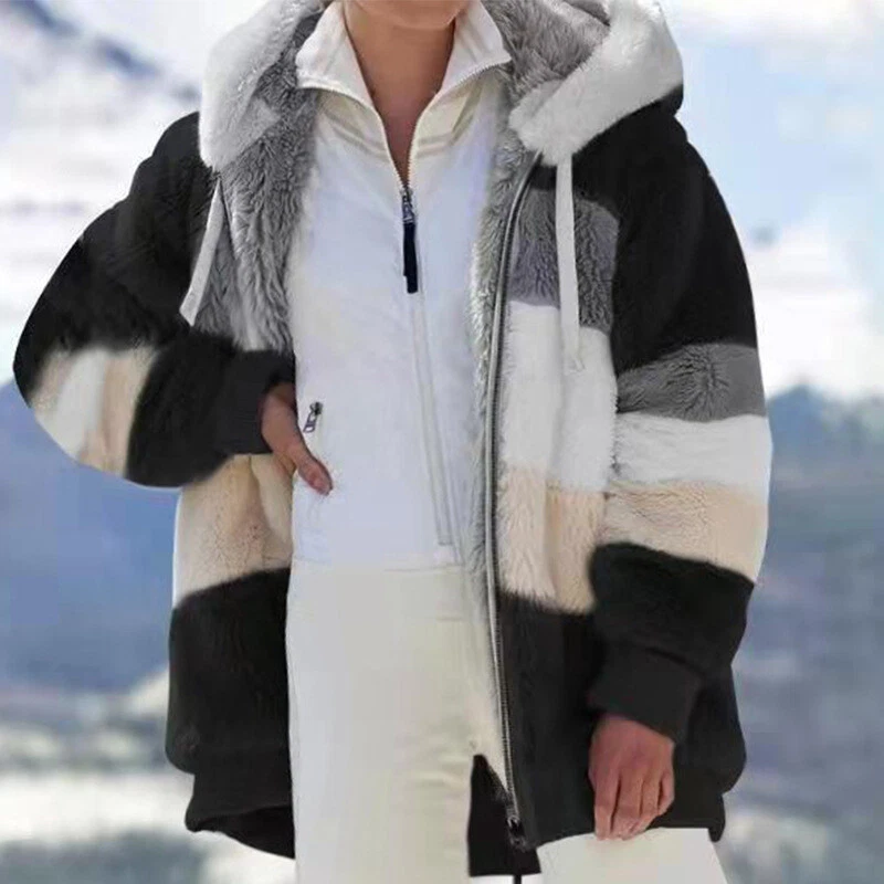Men Faux Fur Coat Winter Warm Splicing Plush Thicken Hooded Parka