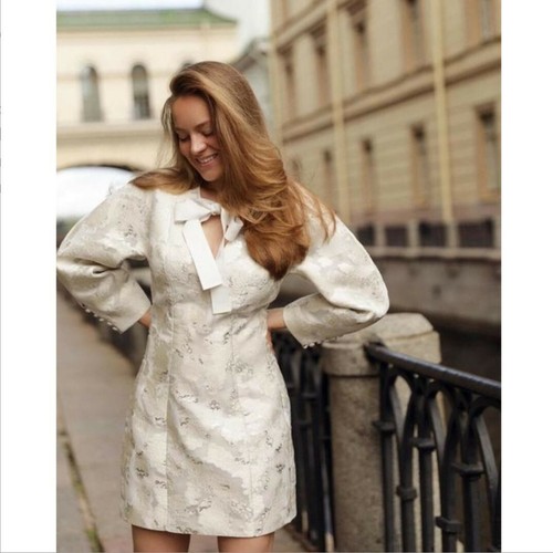 H&M Conscious EXCLUSIVE Jacquard-Patterned SOLD OUT! Mini Dress XS Metallic NWT - Picture 2 of 12