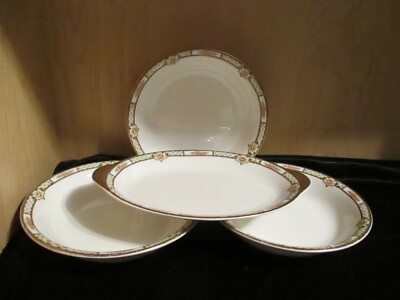 1932-1941 Homer Laughlin Rose & Lattice Empress 3 Soup Bowls & Gravy Underplate