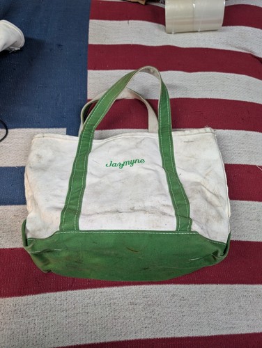 L.L. BEAN USA BOOT & BEUTELTASCHE weiß & grün CANVAS TASCHE Vintage USA Jazmyne