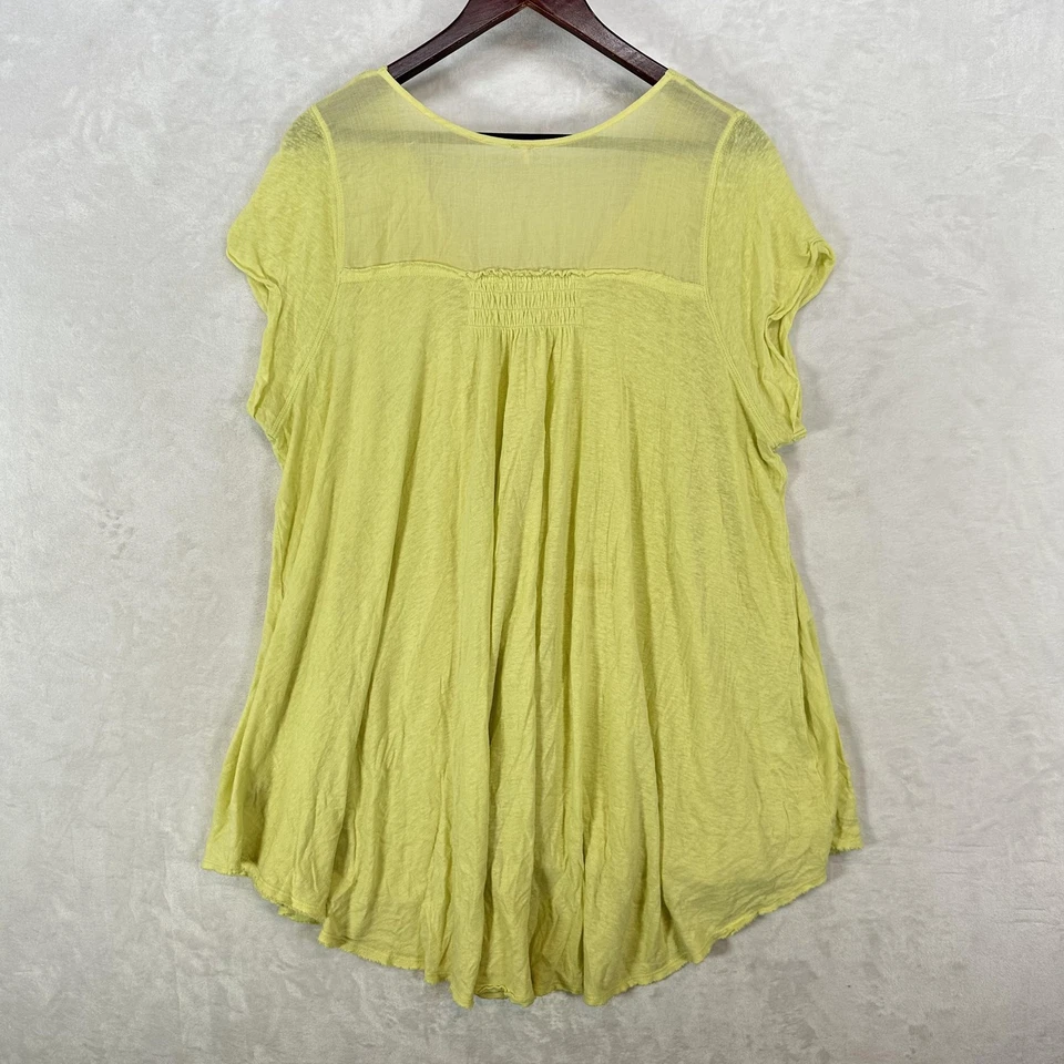 Free People Shirt Womens Large Yellow Button Front Boho Tunic Smocked Hi-Low Hem - Image 3 of 4