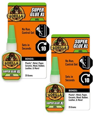 Gorilla Super Glue Gel XL, Clear Glue, 25 Gram - All Purpose (Pack of 2)
