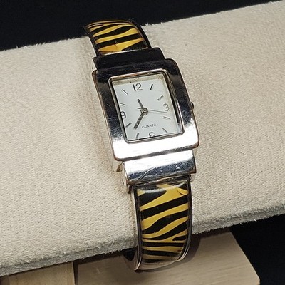 Gruen Embassy WOMEN'S BANGLE WATCH Silver Tone ZEBRA PATTERN Works & New Battery