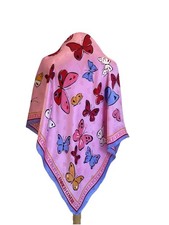 Y8 Enrico Coveri Silk Scarf Pink Butterfly Print Colorful Vintage Square Italy