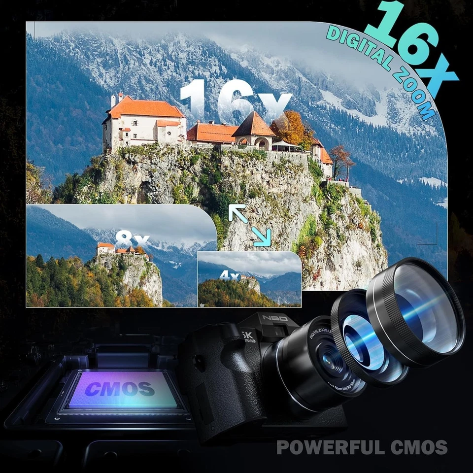 Cámaras digitales 5K 48MP 16X 3"" para fotografía con lente gran angular y macro WiFi Foto 3 de 4