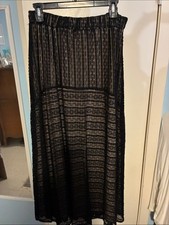 Black Sheer Lace Overlay Stripe Maxi Skirt