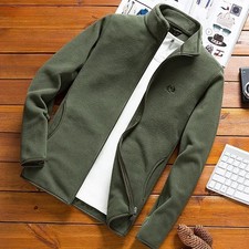 Men's fleece jacket autumn stand up collar loose cardigan sports hoodie large ca