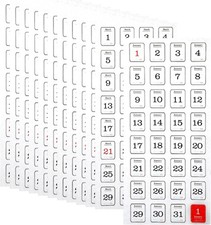 12 Monthly Calendar Number Stickers White Background With Black Text