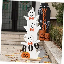 Glitzhome 37.5'H Halloween Wooden Stacked Porch Sign, Farmhouse Standing Ghost
