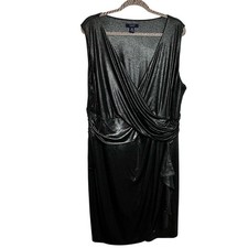 Chaps Ralph Lauren22w Metallic gunmetal Holiday Silver Dress faux crossover