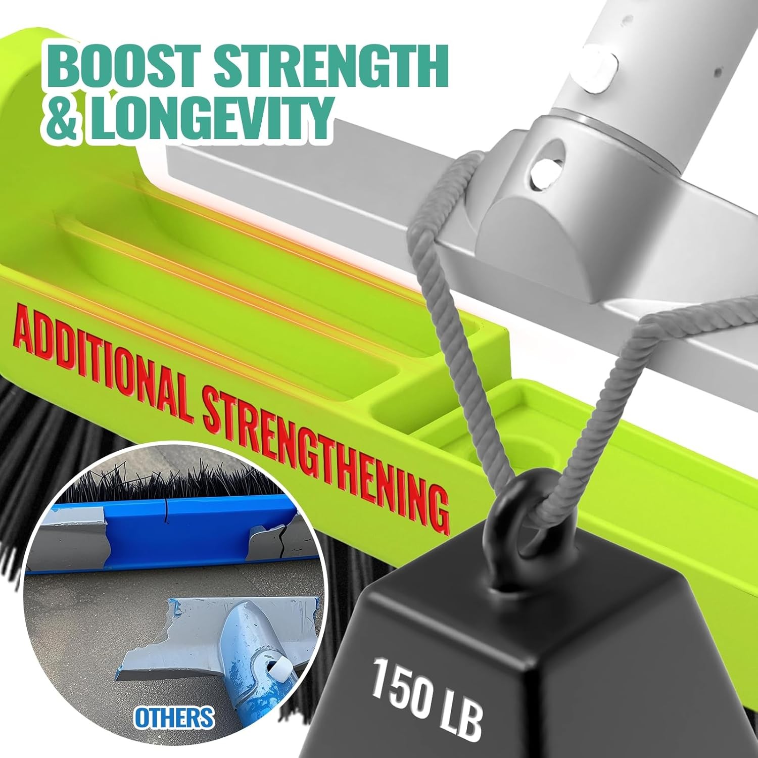 18" Pool Brush Head for Cleaning Swimming Walls, Curved Ends Black 